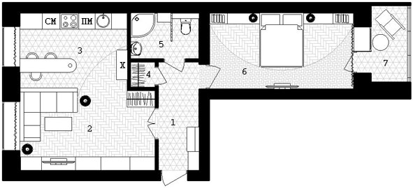  Идея перепланировки 2 комнатной квартиры общей площадью 56,3кв.м. - фото 1